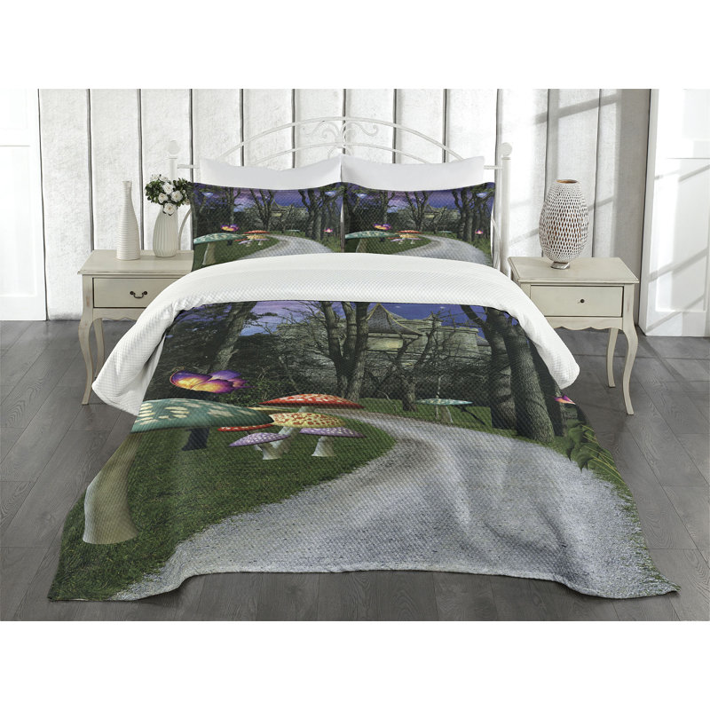 Ambensonne Fantasy Bedspread Enchanted Multicolor Multicolor, King Coverlet/Bedspread + 2 Pillow Shams