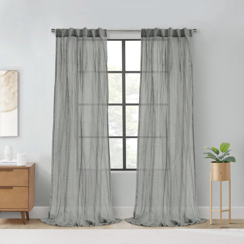 Sheer Curtain Single Panel, 52" W x 95" L, Gray