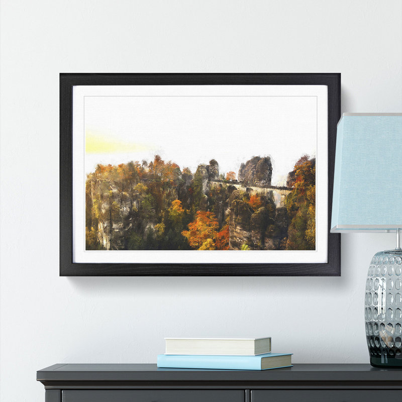 The Bastei Bridge in Germany - Picture Frame Painting Print, 62cm H x 87cm W x 2cm D, Black Framed