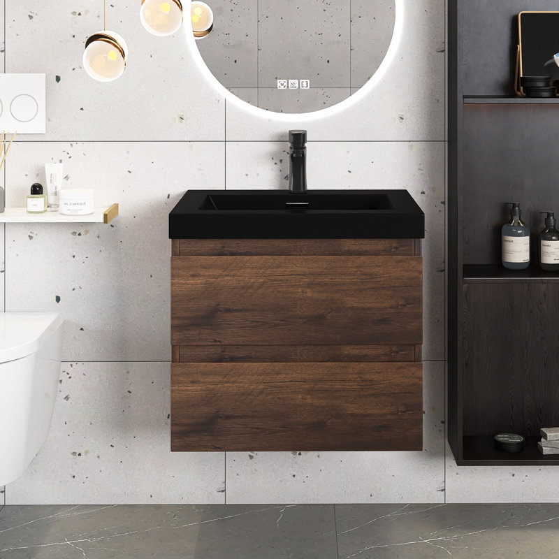 Meuble-lavabo mural simple avec plateau en marbre de culture 24 po Larrauri