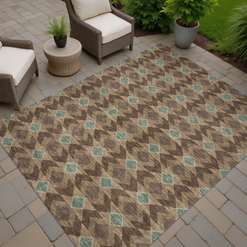 Machine Washable Indoor/Outdoor Chantille ACN2687 Geometric Rug, Chocolate, 5' x 7'6"
