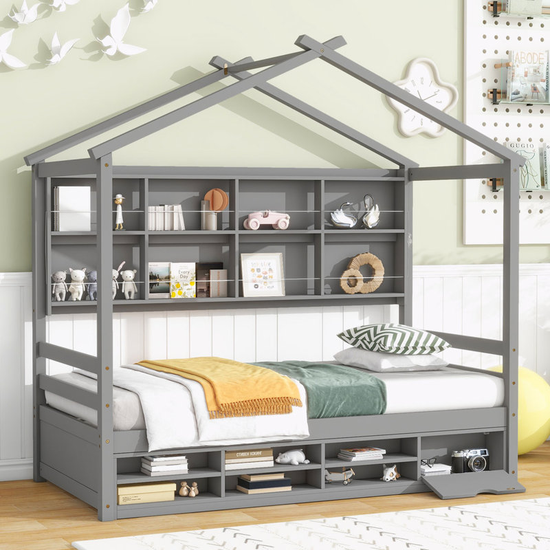 Addalina Canopy Bed, Twin, Gray/Natural