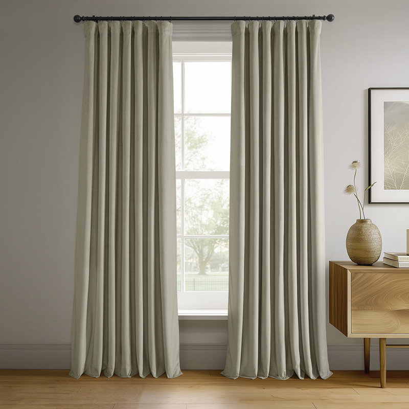 Olivia Velvet Blackout Curtain (1 Panel), Cool Beige, 50" W x 84" L
