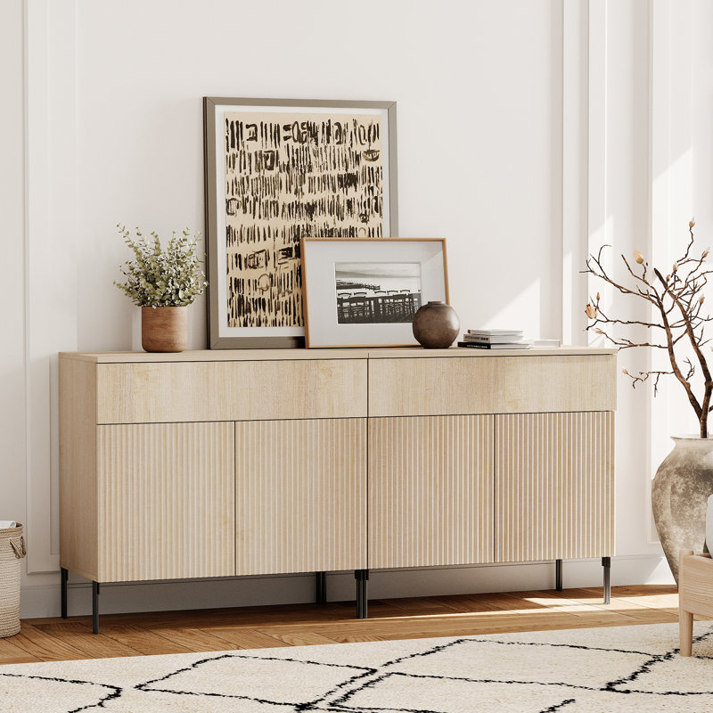 Union Rustic 63" Reeded Baby Dresser With Drawer, Kids Dressers With Doors, Modern Dressers Set Of 2 For Bedroom, Nursery, Hallway