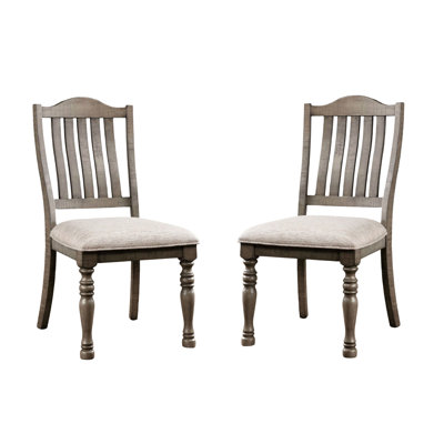 Transitional Style Dining Chairs, 2Pcs, Antique Gray Solid Wood With Fabric Cushion And Curved , Contemporary Room Turned Legs