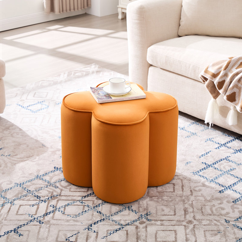 Repose-pieds rembourré en velours Leiani, Velours orange