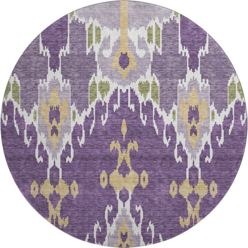 Premium Machine Washable Prisco Purple Rug, Round 8'