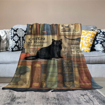 Jeté de chat pour amoureux des chats, couverture de lecture de livre de cadeaux pour chat noir, couverture de chat en flanelle douce pour femmes hommes 60 * 80 pouces