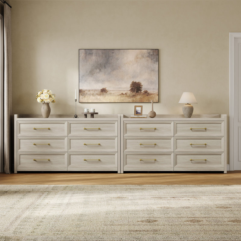 Commode moderne à 56 tiroirs l 56,4 po, Gris / gris / chêne blanc