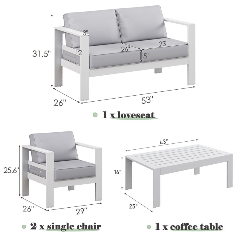 Arnhildur 4 - Person Patio Conversation Set with Cushions, Gray, White