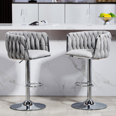 360° Fabric Cover Swivel Bar Stools,Adjustable Counter Height Bar Chairs with Woven Back & Footrest,Dining Chairs,Upholstered dining room chair,dinning chair,kitchen chair