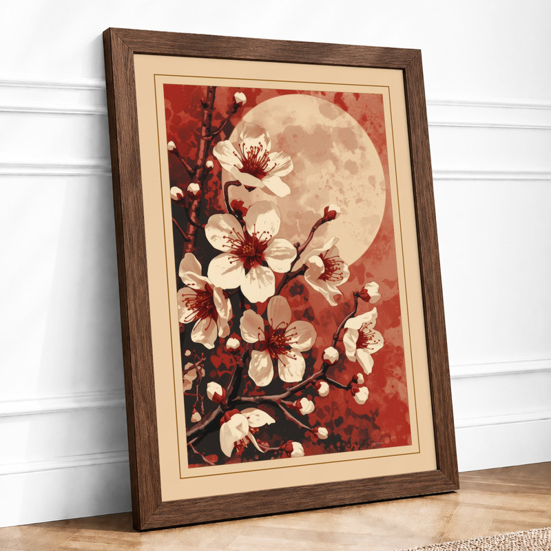 Moonlit Cherry Blossom Japandi - Framed Print, Walnut, A1 - 84.1 x 59.4 cm
