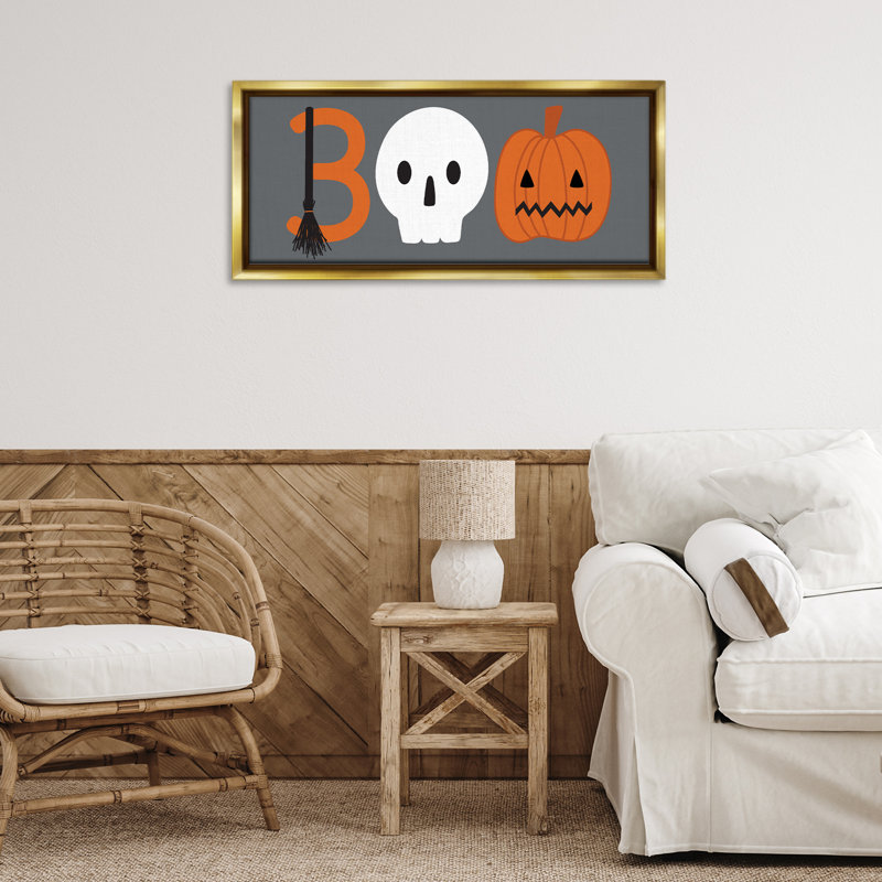 Cadre flottant Boo Halloween, typographie amusante, design par Sazerelli Designs, H 14 po x l 31 po