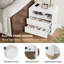 Ensemble de 2 tables de chevet modernes en bois cannelé avec bord incurvé en cascade, station de charge intégrée (CA, USB et Type-C), tablette de rangement ouverte et 2 tiroirs, table de chevet de table de 23,6 po de largeur, blanc-172618533-172618531