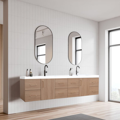 Elowen 84'' Wall Mounted Double Bathroom Vanity With Resin Top Basin