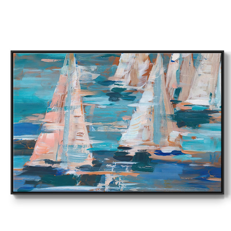 Pop Regatta I " Pop Regatta I " Painting Print, No Mat, 17" H x 25" W x 2" D, Black Framed Canvas