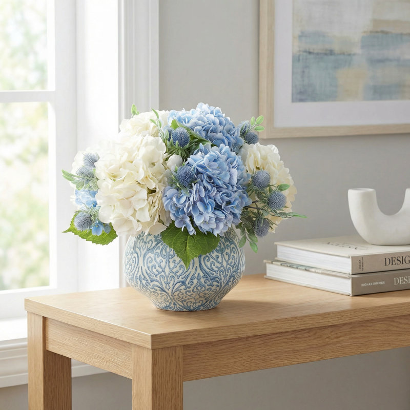 Hydrangea Centerpiece in Decorative Vase