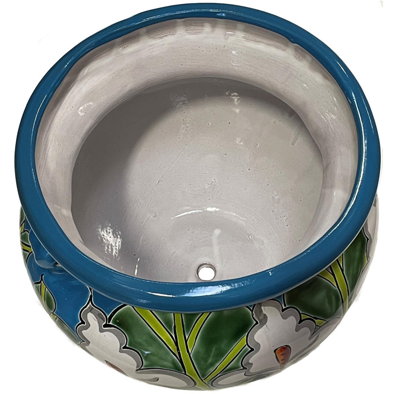 TalaMex Small-Sized Aqua Lily Talavera Mexican Colors Ceramic Garden Pot
