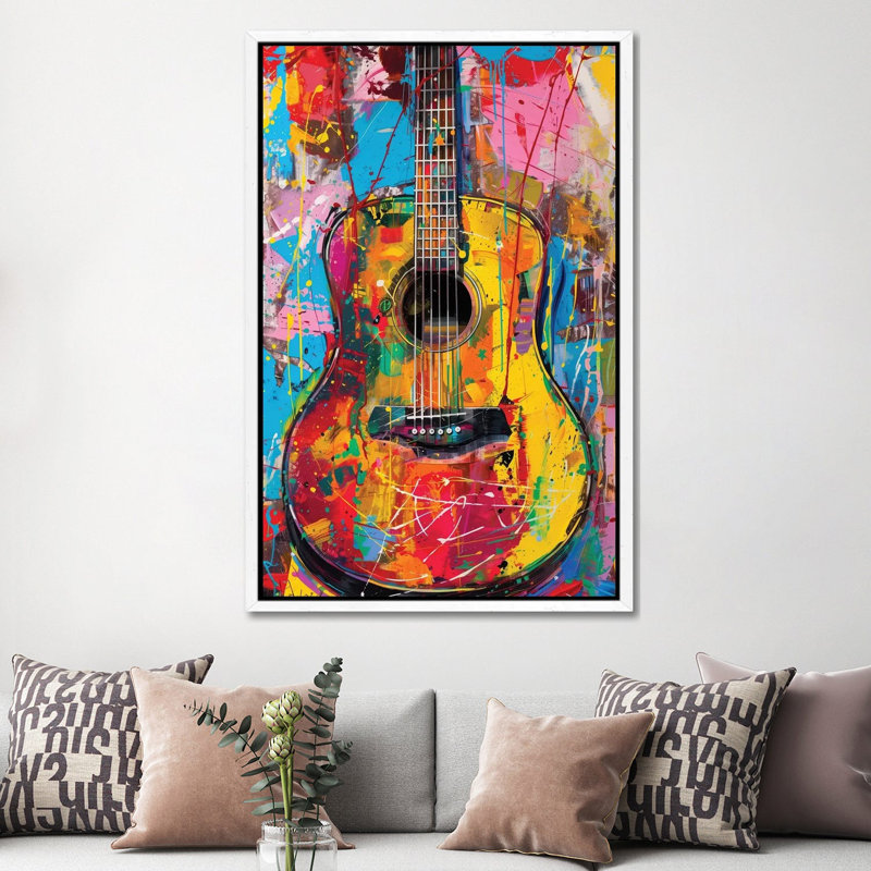 Acoustic Guitar "Harmonic Strings" 1 Piece Wall Art on Canvas, 152.4 cm H x 101.6 cm W, Framed Print without Mat, White