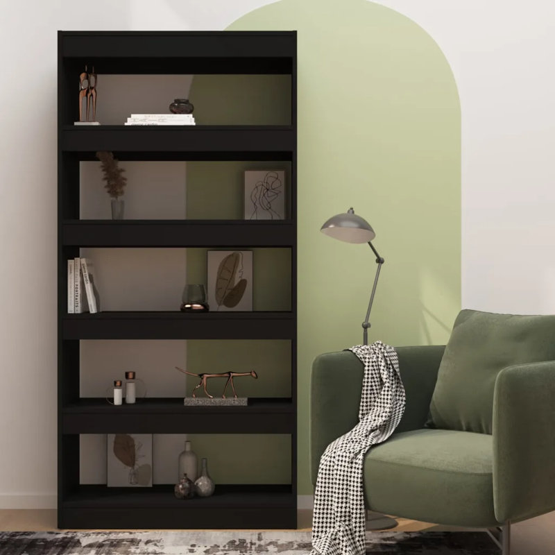 Gelt Manufactured Wood Etagere Bookcase, Black, 166cm H x 80cm W x 30cm D