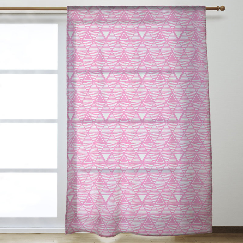 Panneau de rideau simple diaphane avec passe-tringle à motif de triangles dessinés à la main, Rose / blanc