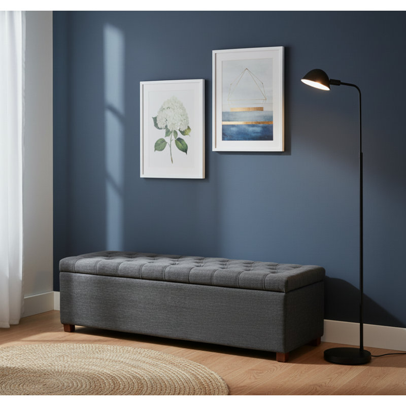 Linoso Chesterfield Storage Ottoman Bench, Tufted Upholstered Footstool with Hinged Lid and Square Wooden Legs