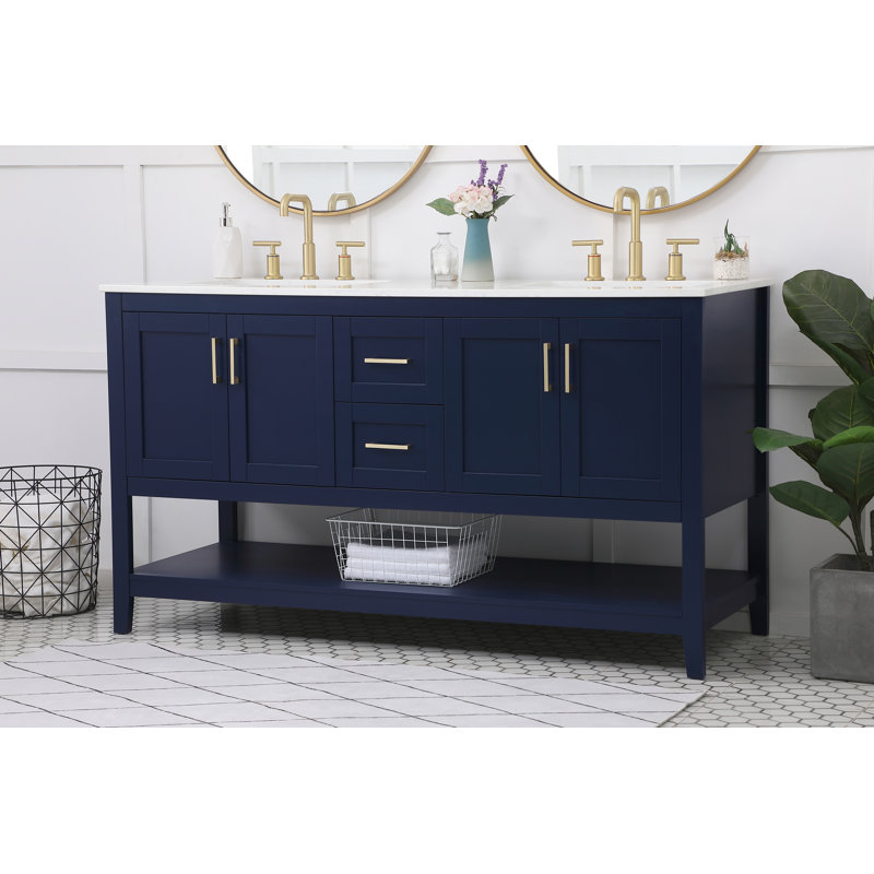 Scottsbluff 60'' Double Bathroom Vanity with Engineered Marble Top, Blue