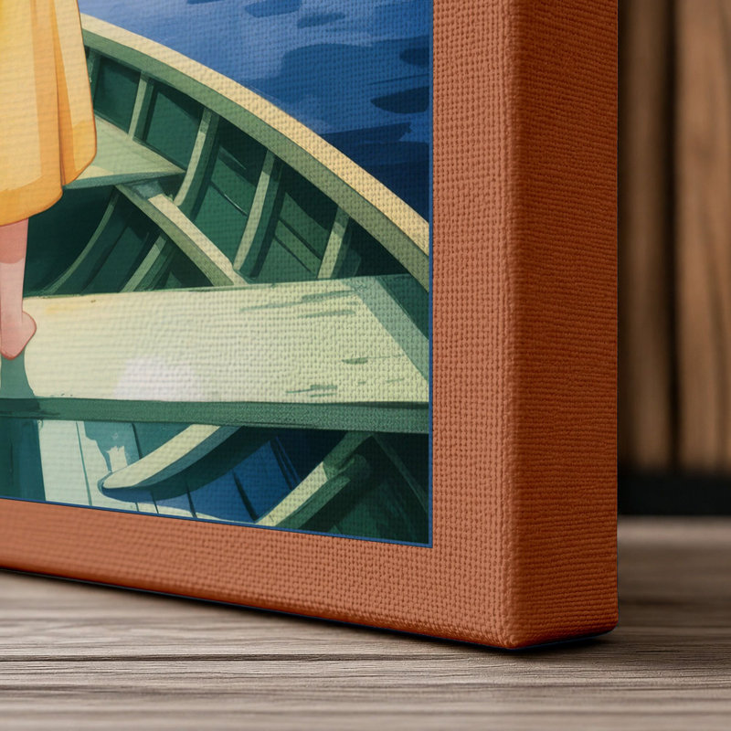 Woman on Horizon Coastal 1 Piece Wrapped Canvas Wall Art, 18x12 - 45.7 x 30.5 cm, Terracotta Border