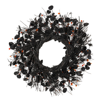 22.00"DHalloween Eucalyptus Pumpkin Bat Wreath  Includes a Complimentary Black Metal Wreath Hanger