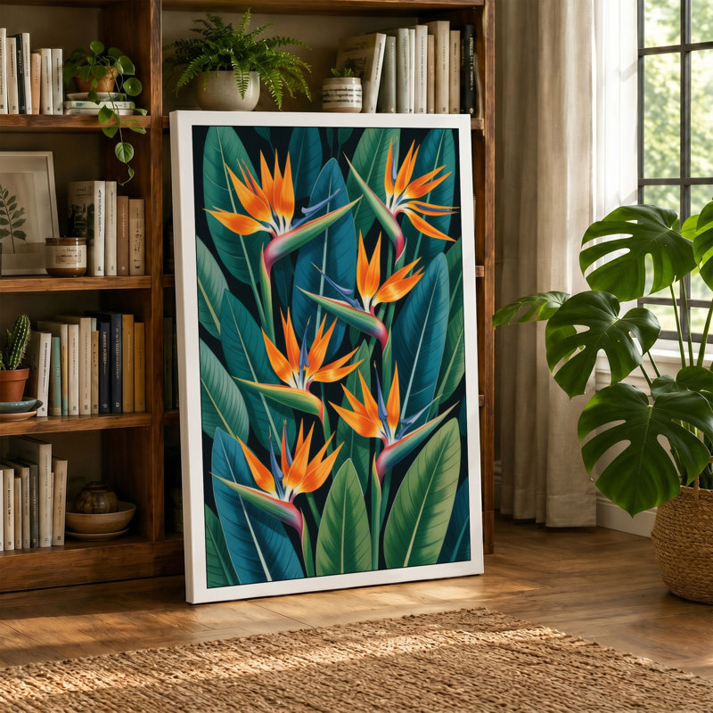 Birds of Paradise Arranged Botanical - Wrapped Canvas, 30x20 - 76.2 x 50.8 cm, White Border