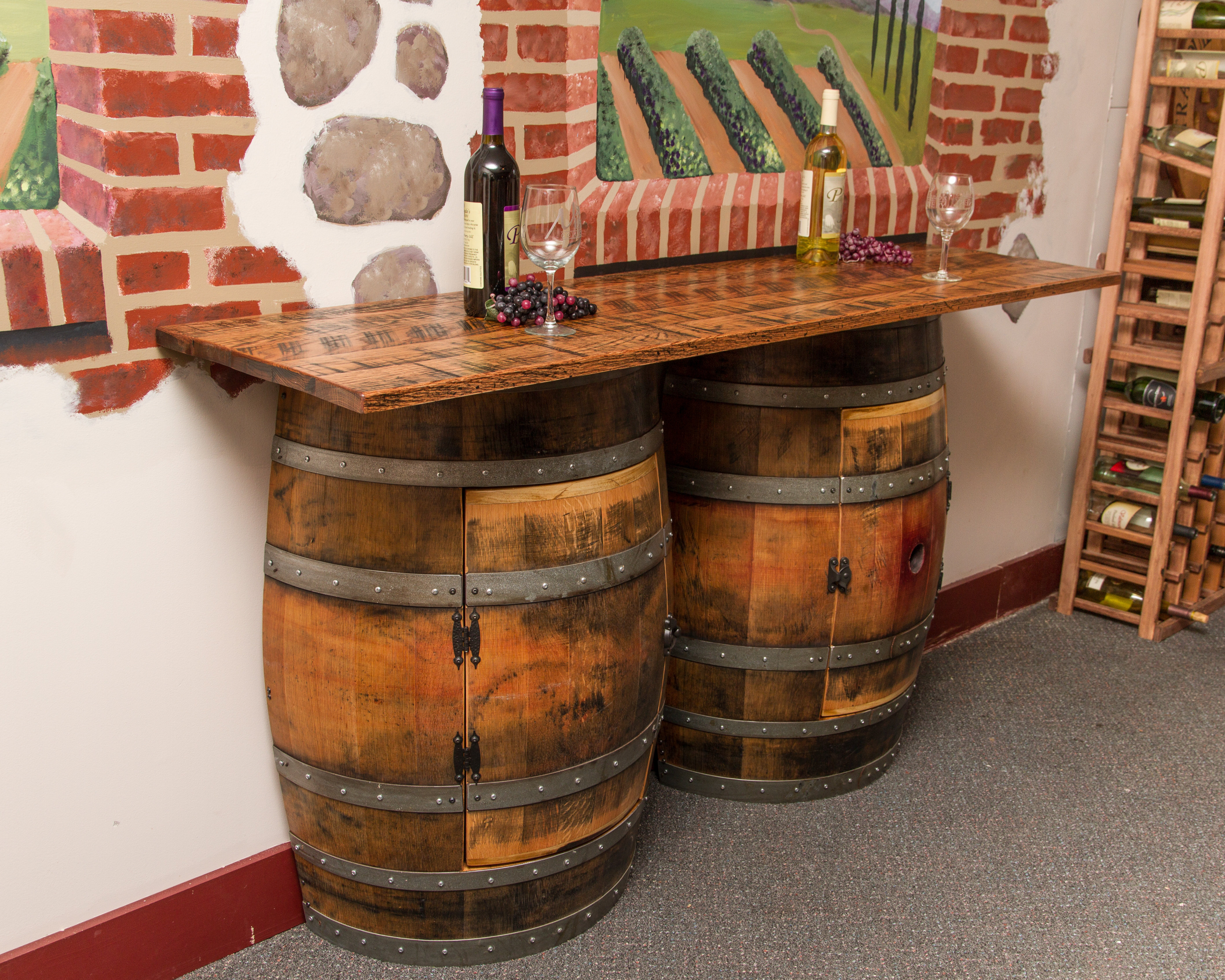 Fleur De Lis Living Upham Double Half 36" Tall Solid Wood Barrel Bar