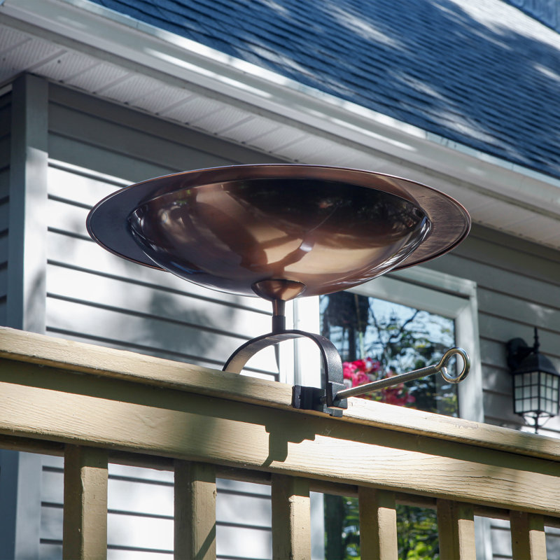 18" Antique Copper Birdbath with Wrought Iron Stand