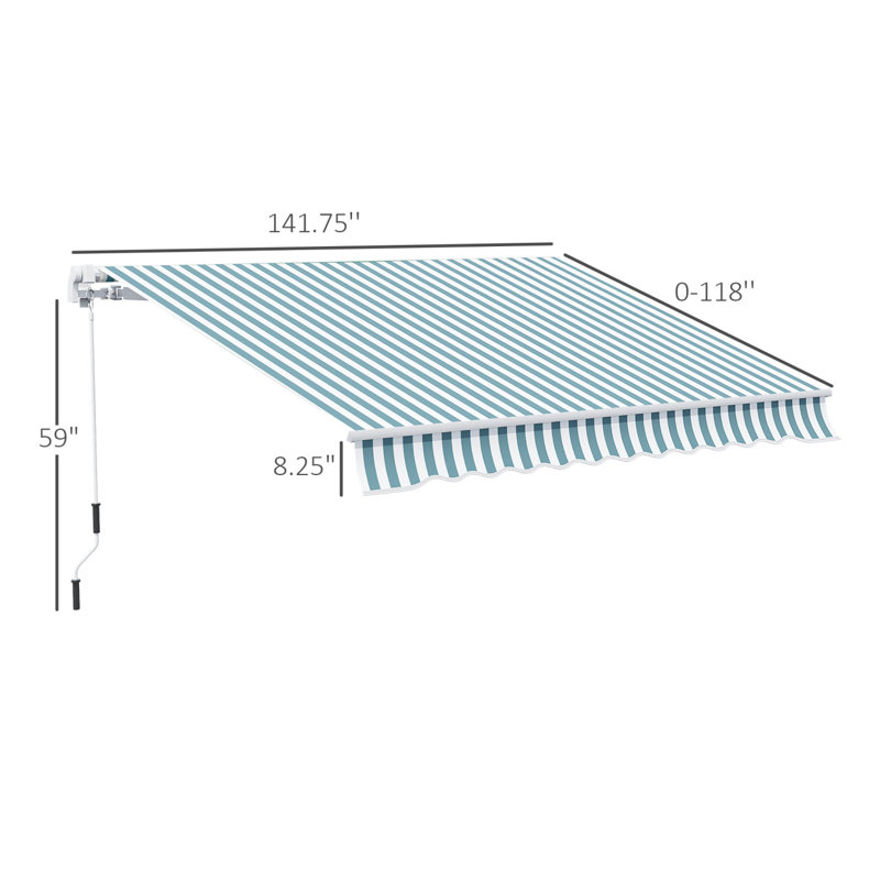 12' X 10' Retractable Awning Patio Awnings Sun Shade Shelter With Manual Crank Handle, 280G/M² UV & Water-Resistant Fabric And Aluminum Frame For Deck, Balcony, Yard