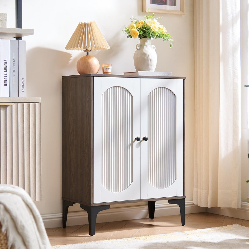 Armoire de rangement cannelée, noyer et blanc, 1 pièce, Walnut/White