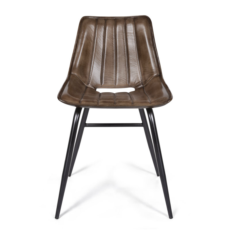48cm H Genuine Leather Upholstered Dining Chair, Dark Brown