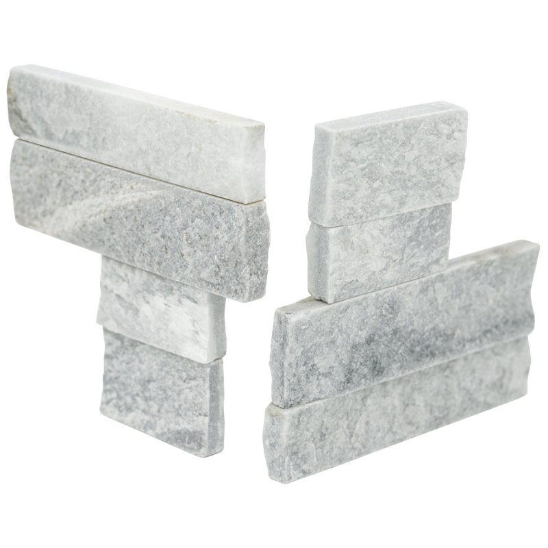 Stonecrest 4.5 in. x 9 in. Split Face Natural Stone Ledger Corner Wall Tile, Glacier Gris