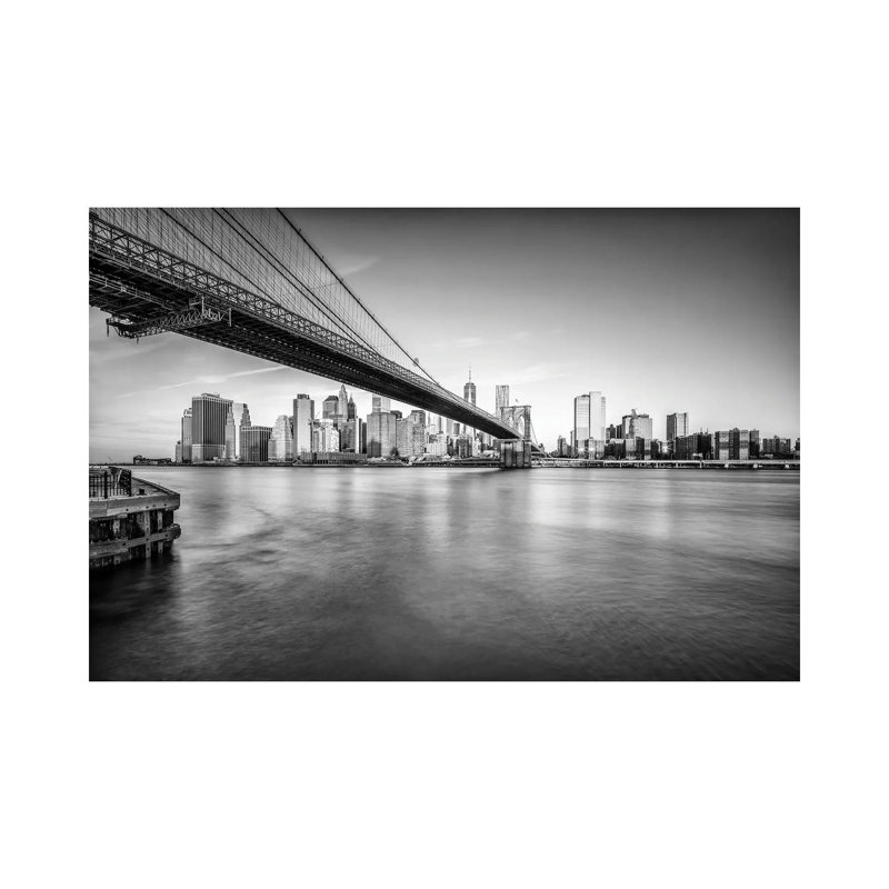 Brooklyn Bridge In Black And White by Jan Becke - Wrapped Canvas Print, 101.6 cm H x 66.04 cm W x 1.91 cm D