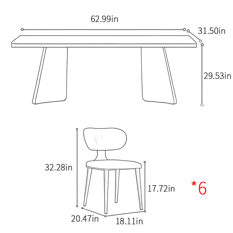 Light luxury modern rectangular dining table sets., 29.53"H x 62.99"L x 31.5"W