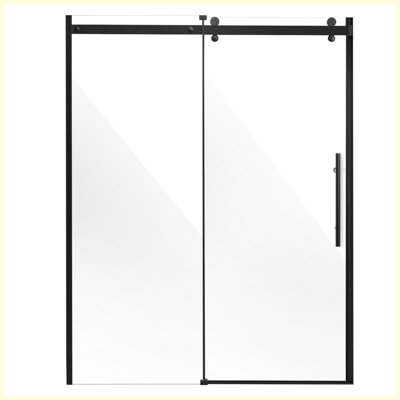 Matte Black Frameless Shower Door, 58-59" W x 75" H, 5/16" Clear Tempered Glass for Bathroom