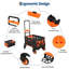 Chariot de manutention pliable 2 en 1, robuste et convertible (150 kg), avec panier pliable, cordon élastique, roues en caoutchouc et poignée rétractable. Parfait pour les déménagements, le bureau et le transport de bagages. Couleur : orange.