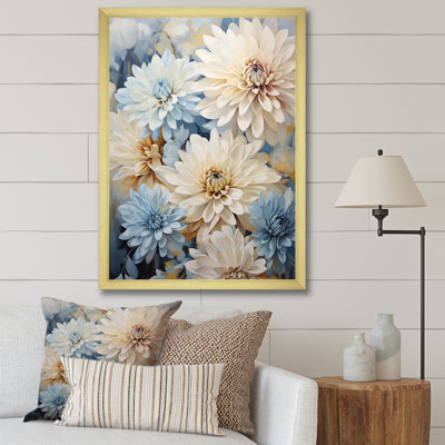 Minimalisme «Blooming Mums» en beige et bleu estompé sur toile