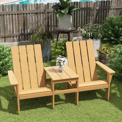 Danese All-Weather HDPE Adirondack Loveseat Chair with Table by Rosecliff Heights