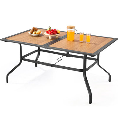 60'' Rectangular Power-Coated Outdoor Dining Table with Parasol Hole for 6 People