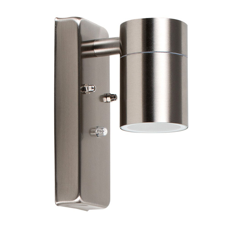 Timera Stainless Steel Outdoor Armed Sconce with Dusk to Dawn, Warm White