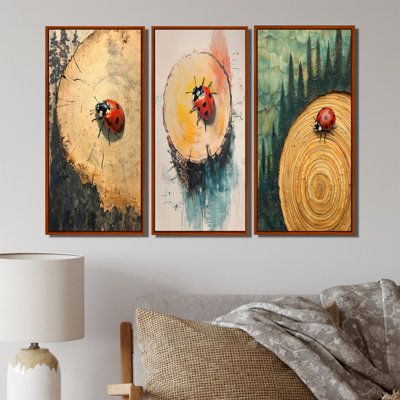 Coccinelle à la forêt sur diapositive I - Collection d'impressions sur toile 3 pièces