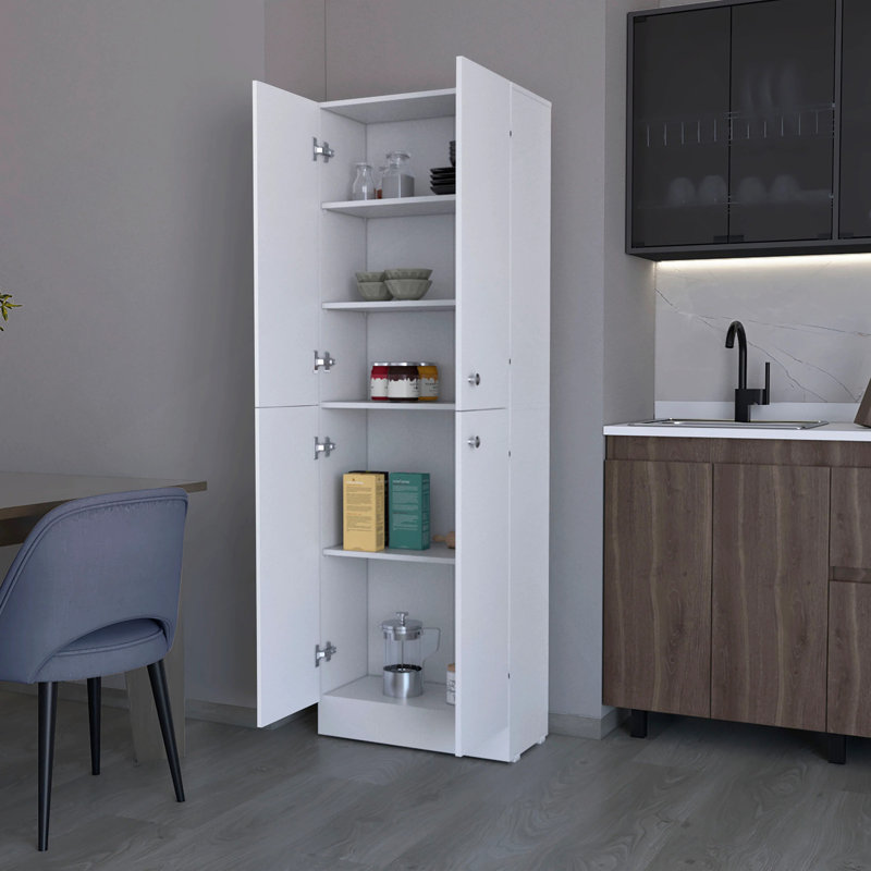 Garde-manger blanc avec 4 portes et 5 tablettes cachées, Blanc