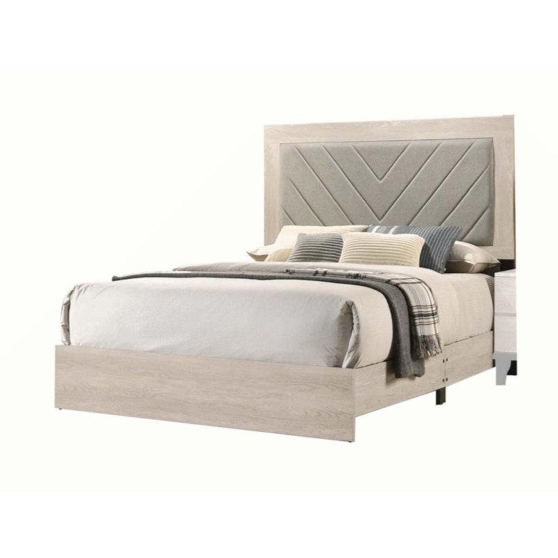 Upholstered Platform Bed, Queen, Gray/Cream