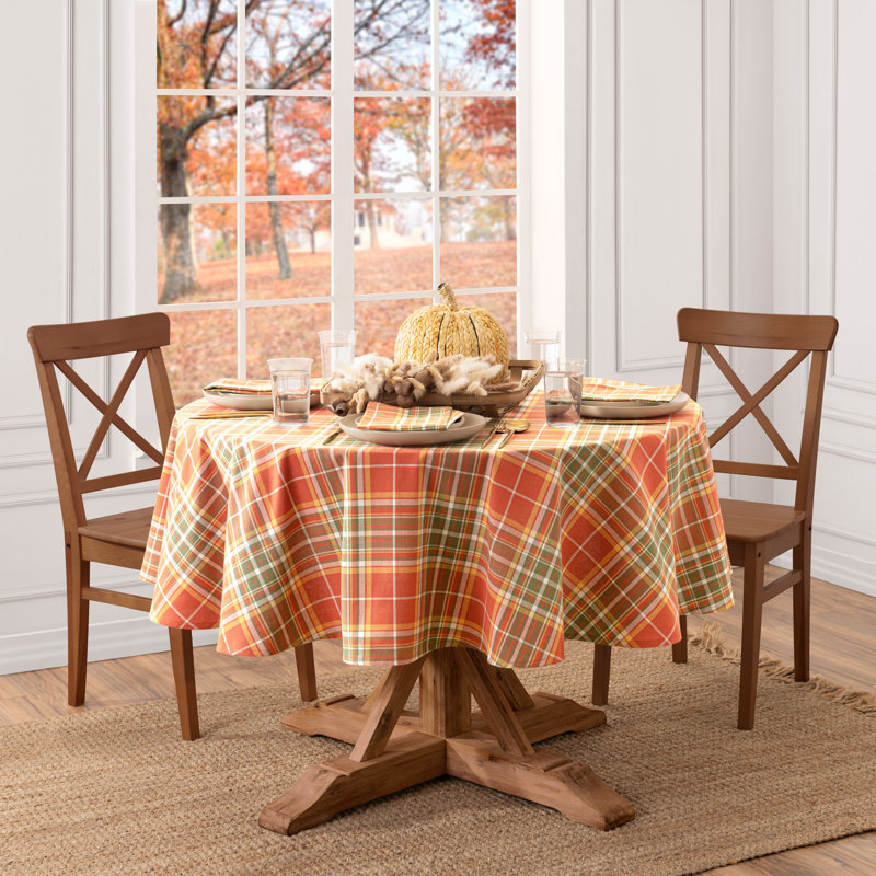 Hawley Plaid Fall Harvest Cotton Round Tablecloth, 70"