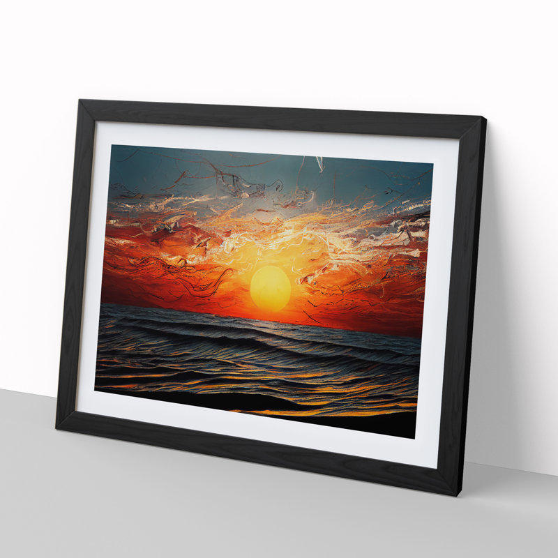 XH1022-369X Admirable Ocean Sunset - Single Picture Frame Print, 46cm H x 64cm W x 2cm D, Black