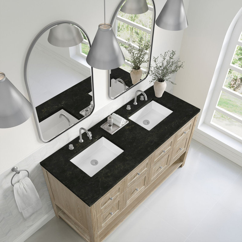Breckenridge 60 in. Double Vanity, Whitewashed Oak, Phantome Eclos, Widespread